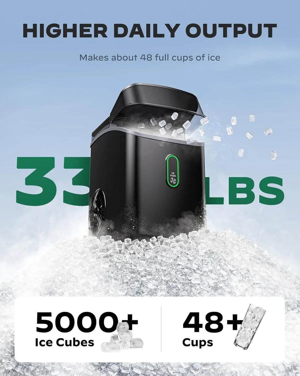 Silonn Nugget Ice Maker Countertop, Pebble Ice Maker with Soft Chewable Ice, One-Click Operation Ice Machine with Self-Cleaning, 33lbs/24H for Home,Kitchen,Office 1