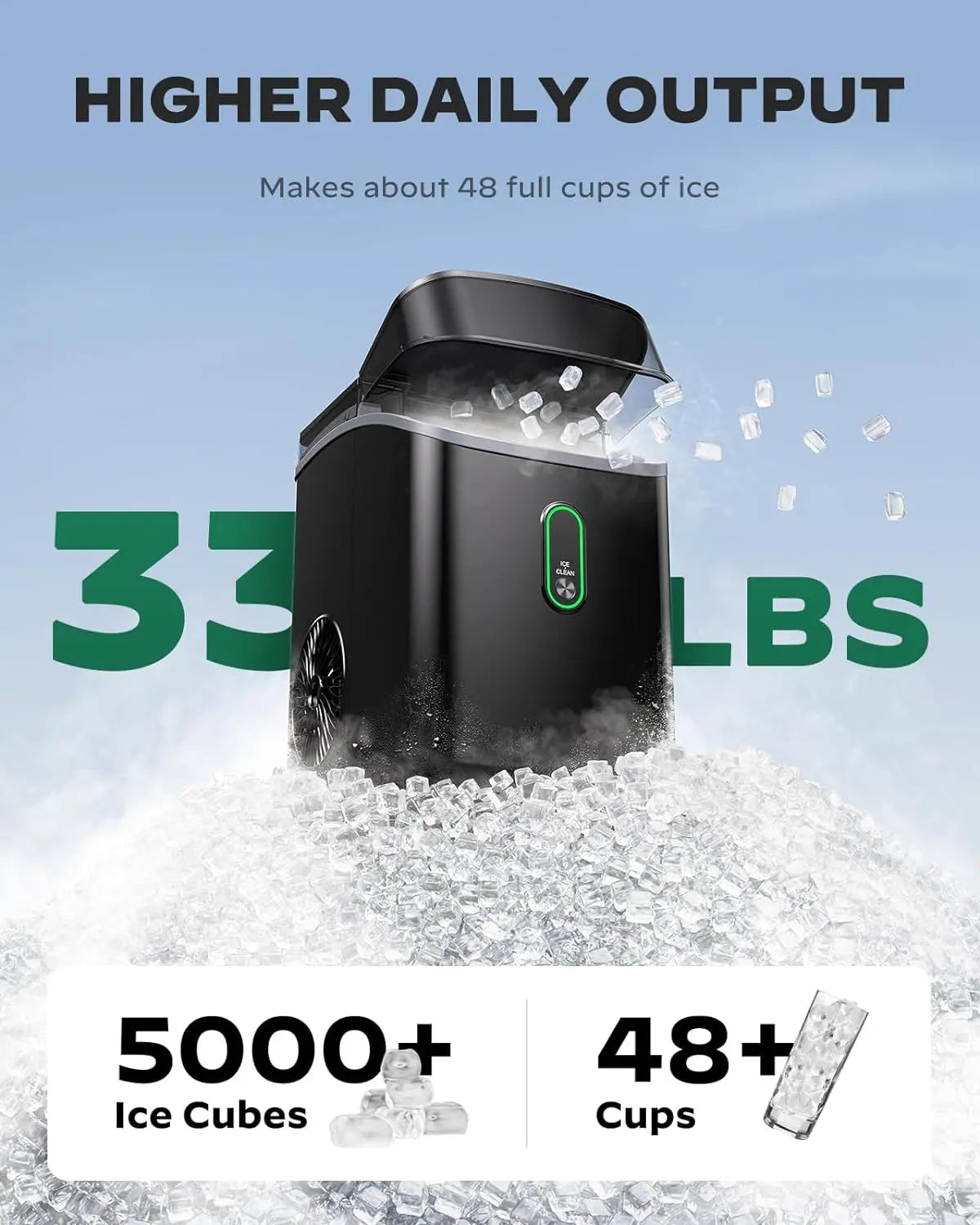 Silonn Nugget Ice Maker Countertop, Pebble Ice Maker with Soft Chewable Ice, One-Click Operation Ice Machine with Self-Cleaning, 33lbs/24H for Home,Kitchen,Office 1