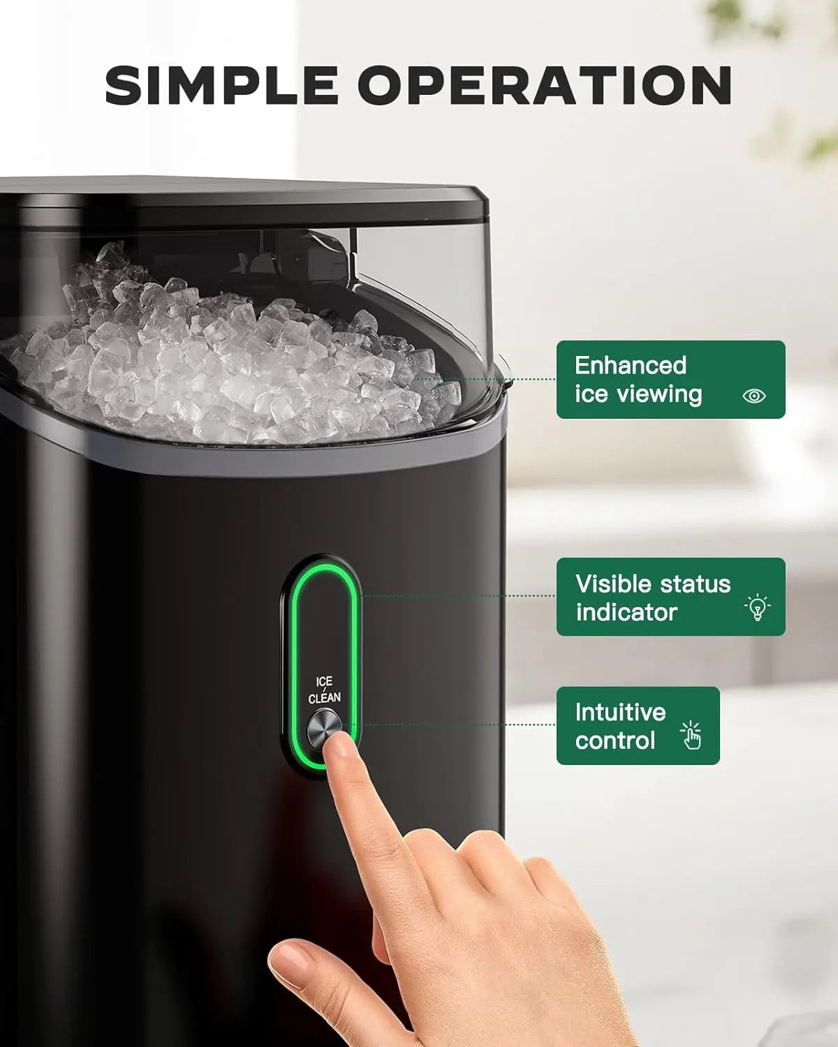 Silonn Nugget Ice Maker Countertop, Pebble Ice Maker with Soft Chewable Ice, One-Click Operation Ice Machine with Self-Cleaning, 33lbs/24H for Home,Kitchen,Office 1
