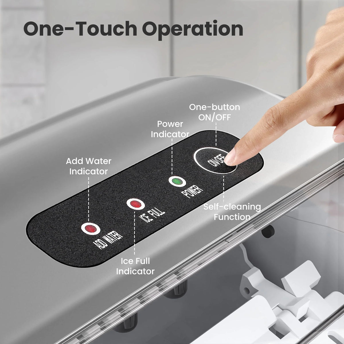 Crzoe Countertop Ice Maker Machine with Handle, 9 Bullet-Shaped Ice Cubes Ready in 6 Mins, 26Lbs/24H, Self-Cleaning Function with Ice Scoop and Basket for Home/Kitchen/Party (Grey) 1