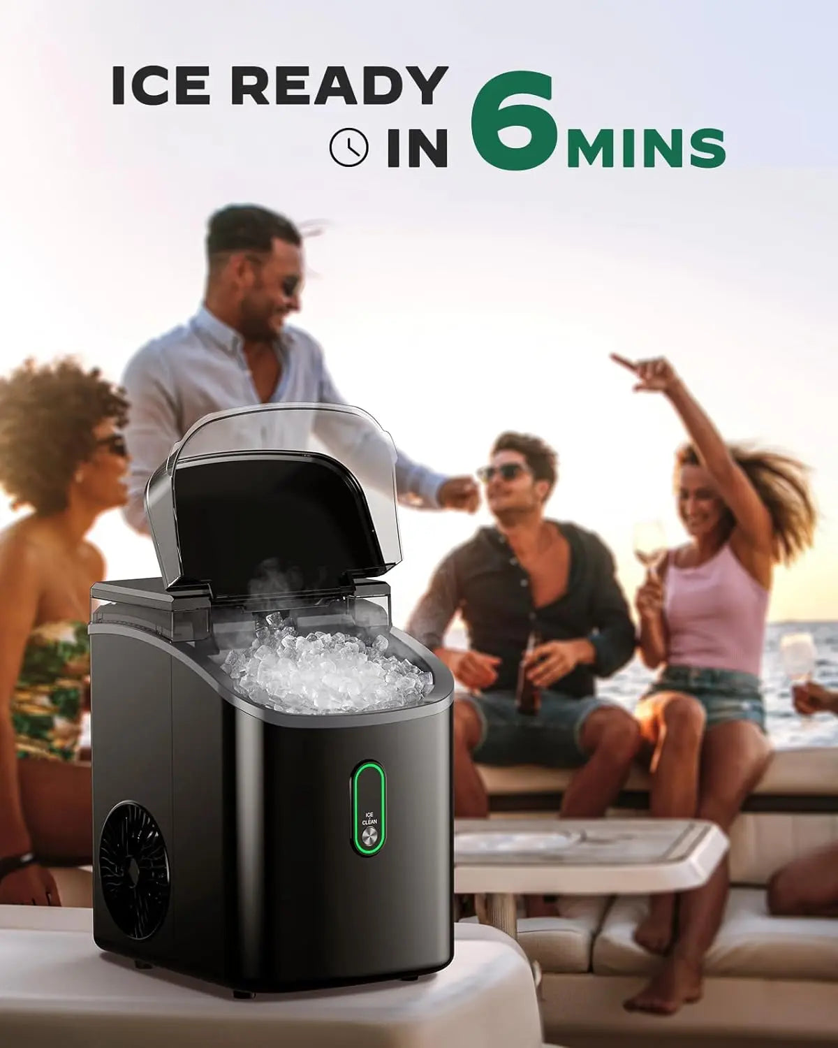 Silonn Nugget Ice Maker Countertop, Pebble Ice Maker with Soft Chewable Ice, One-Click Operation Ice Machine with Self-Cleaning, 33lbs/24H for Home,Kitchen,Office 1